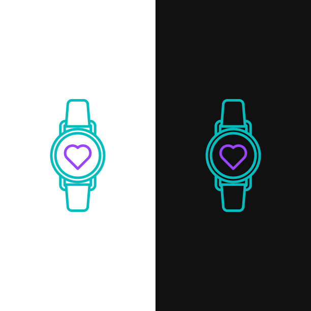 绿色和紫色线条智能手表显示心脏图片下载