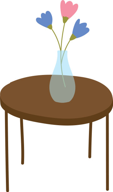 圆桌，花瓶和鲜花装饰图片下载