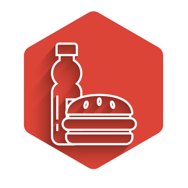 白线瓶装水和汉堡图标图片下载