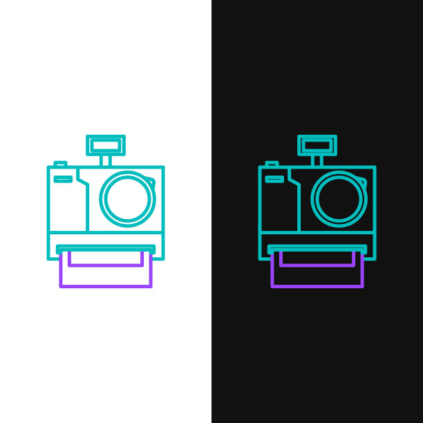 绿色和紫色线照片相机图标隔离图片下载