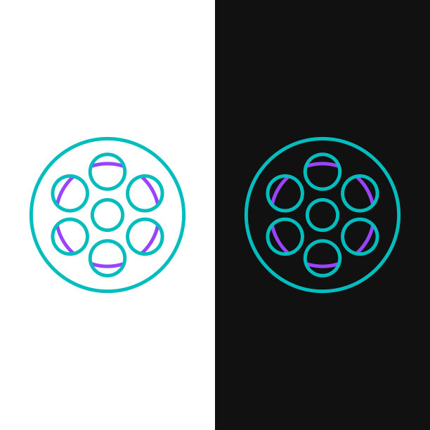 绿色和紫色线胶片卷轴图标隔离图片下载
