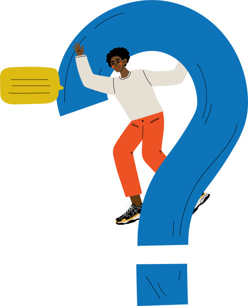 一个站在大问号旁边的年轻人图片下载