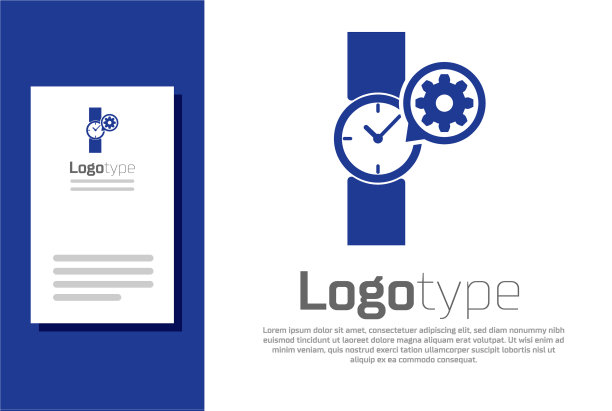 蓝色腕表和齿轮图标隔离在白色图片下载