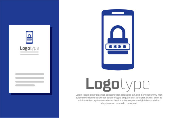 蓝色手机和密码保护图标图片下载