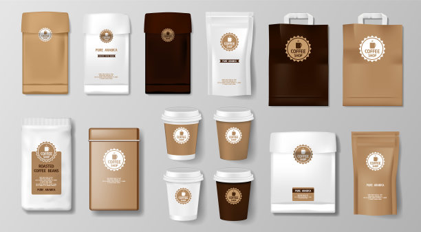 设置现实的咖啡包装模型图片下载
