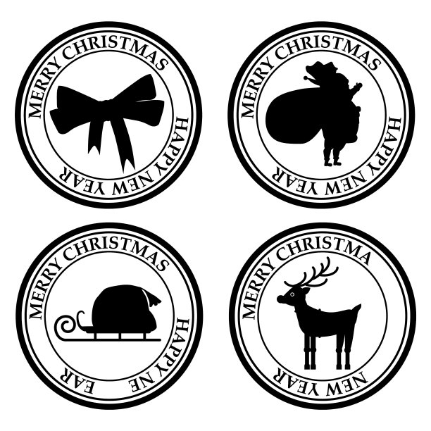 圣诞快乐和新年快乐邮票图标图片下载