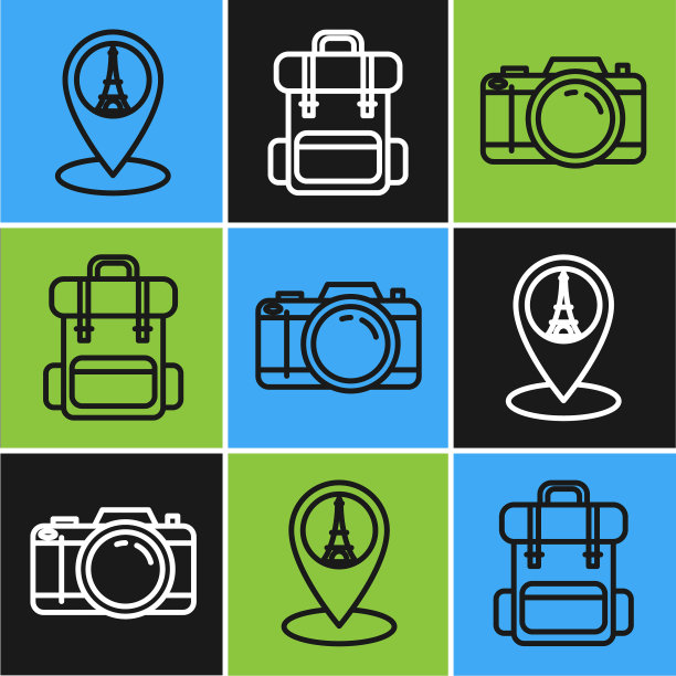 设置线地图指针与埃菲尔铁塔照片图片下载