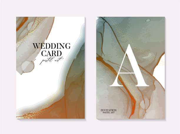 柔和的绿色婚纱卡对比大理石锈金色图片下载