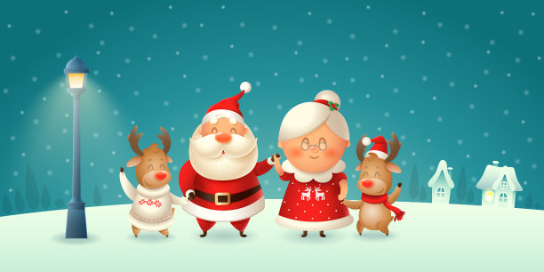 圣诞老人，他的妻子，圣诞老人和驯鹿图片下载