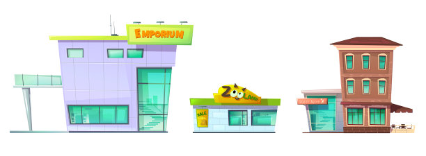 城市复古现代建筑卡通套装图片下载