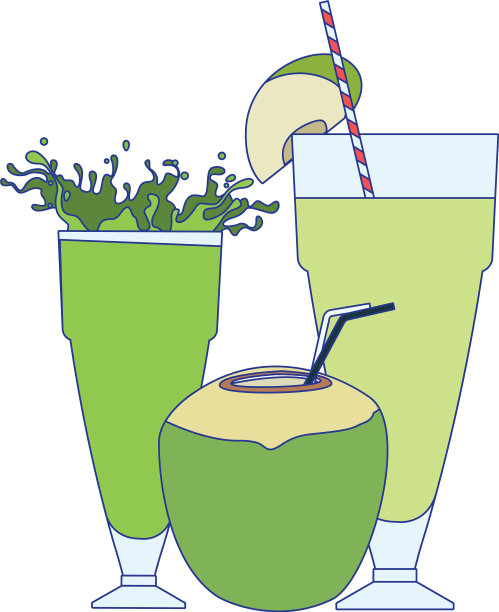 绿色果汁杯和椰汁饮料图片下载