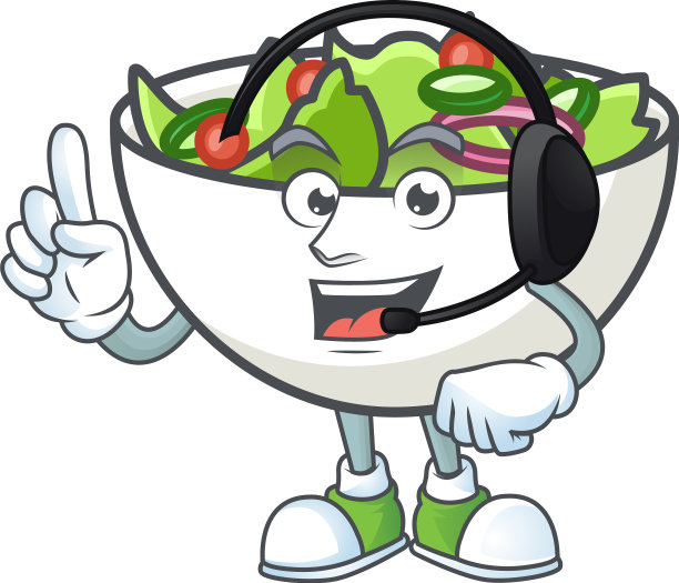 新鲜沙拉卡通人物与耳机图片下载