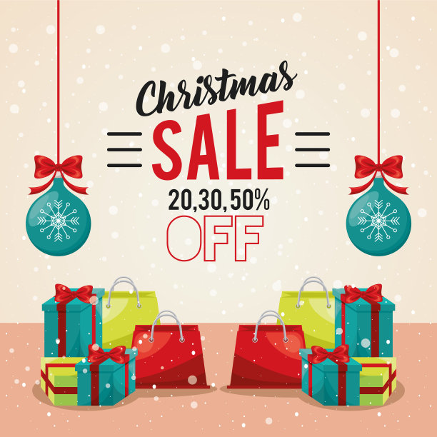 圣诞快乐打折卡和购物袋图片下载