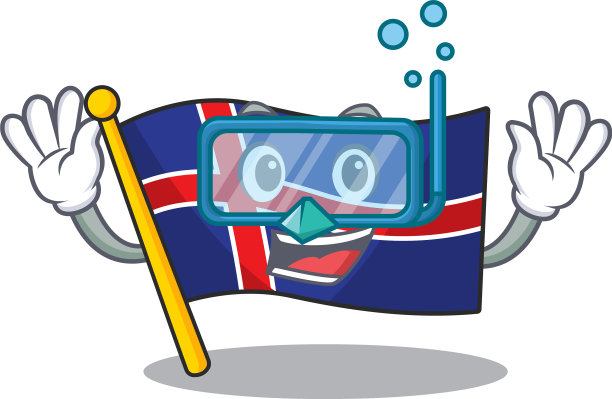 吉祥物旗冰岛与人物潜水图片下载