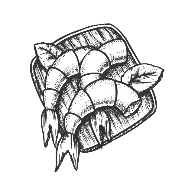 虾仁与罗勒在木板墨图片下载