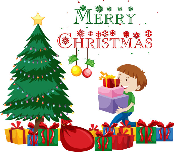 圣诞主题与男孩和许多礼物图片下载
