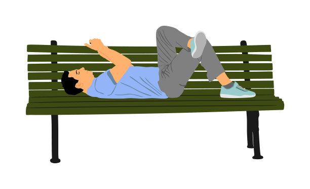 懒人躺在长凳上拿着手机图片下载