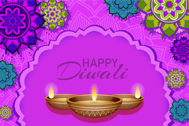 以曼荼罗图案为背景的快乐排灯节图片下载