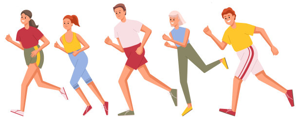 慢跑。跑步者在运动。跑步的男人和女人。人跑赛跑，训练到马拉松，跑步矢量插画。男人和女人穿着运动服跑步。运动的人。图片下载