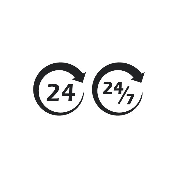24/7全天候圆形箭头黑色隔离矢量图标图片下载