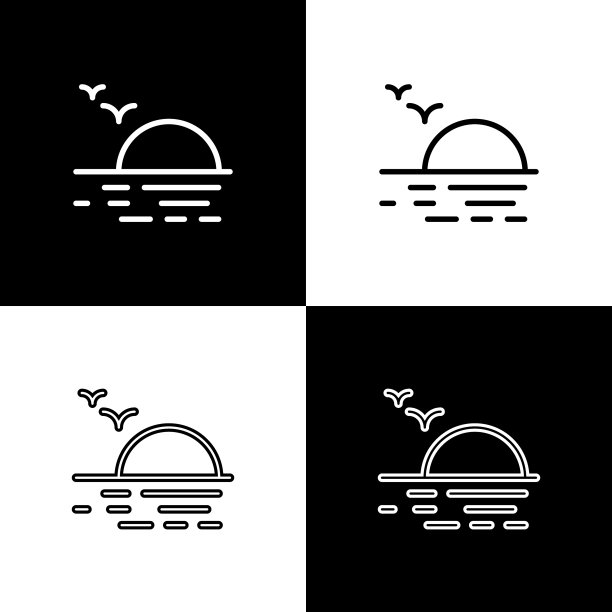 设置日落图标隔离在黑色和白色图片下载