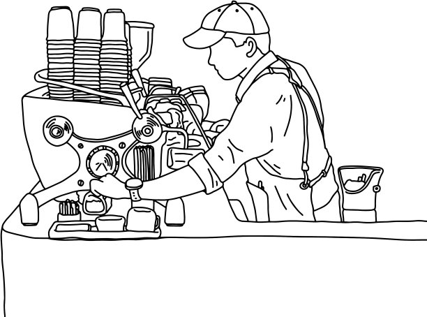 年轻的男咖啡师站着图片下载