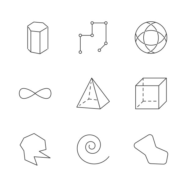 几何图形线性图标集。棱镜,圆。永恒的迹象。金字塔,多维数据集。抽象的形状。等距形式。细线等高线符号。孤立矢量大纲插图。可编辑的中风图片下载