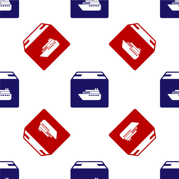 蓝色和红色的货船与箱子交付图片下载