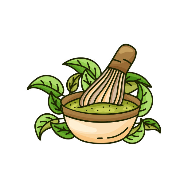 彩色海报抹茶碗或杯与打蛋器图片下载