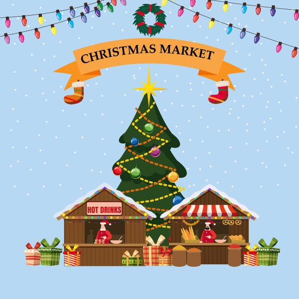 圣诞纪念品市场摊位面包店与图片下载