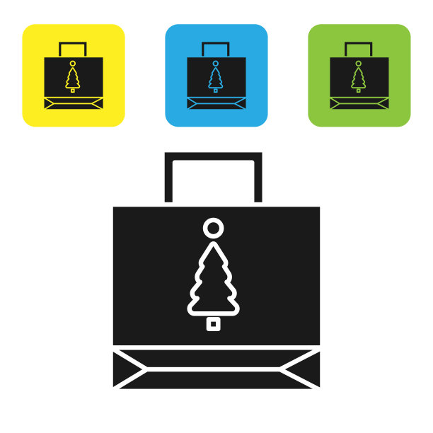 黑色圣诞纸购物袋图标孤立图片下载