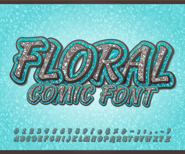 字体与花卉装饰滑稽的漫画字母图片下载