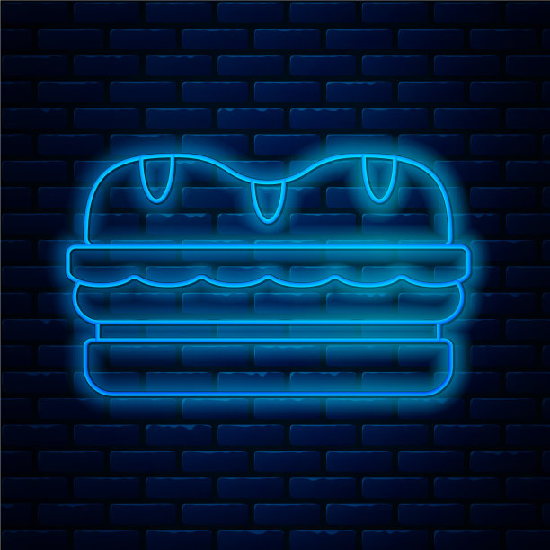 发光的霓虹灯线三明治图标孤立在砖块上图片下载