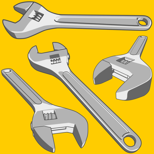 扳手银色各种角度上的黄色图片下载