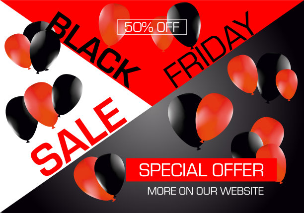 黑色星期五的横幅上有红色和黑色的气球图片下载