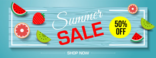 夏天的销售横幅上挂着成熟的水果图片下载