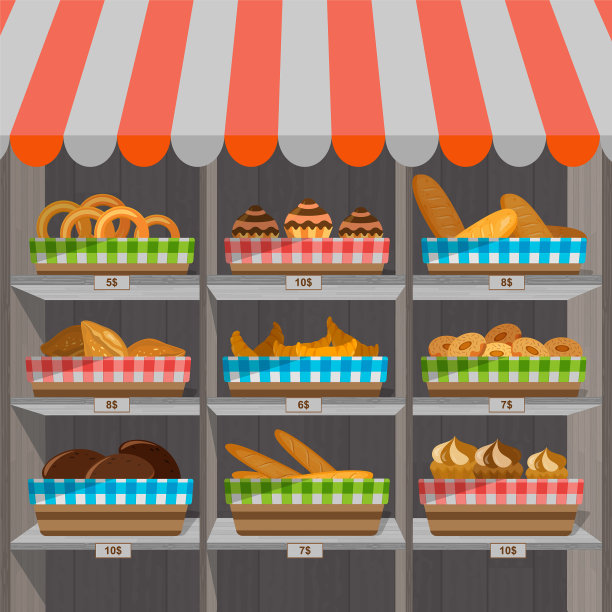 购物小摊，篮子里装着烘焙食品图片下载