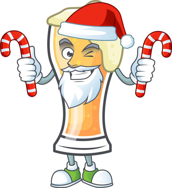 新鲜的啤酒杯上有卡通人物圣诞老人图片下载