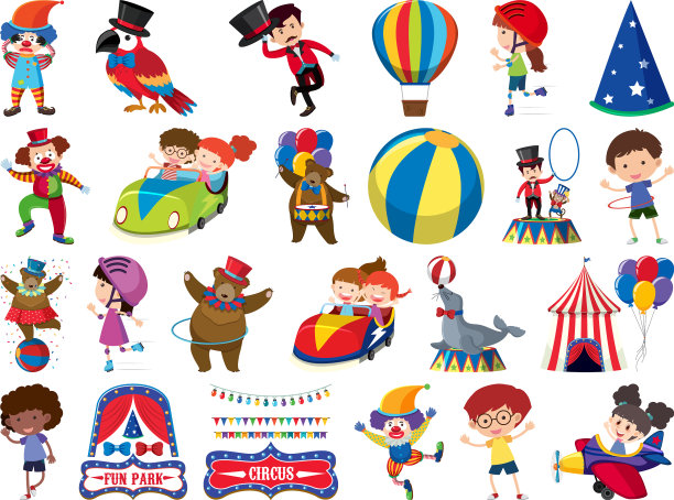 大型集孤立物体儿童和马戏团图片下载