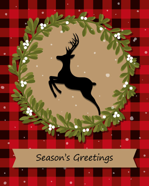 有驯鹿的经典圣诞卡片图片下载