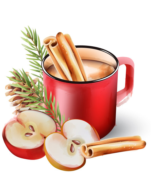 水彩热巧克力饮料在红色的杯子图片下载