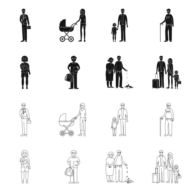 孤立的对象人物和头像图标集图片下载