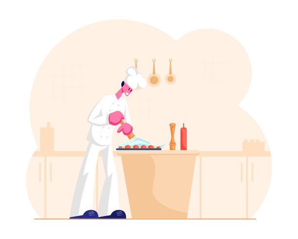 穿着白色制服，戴着帽子的专心男厨师图片下载