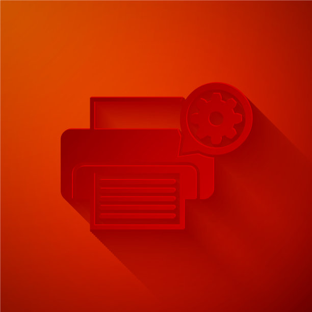 剪纸打印机和齿轮图标隔离在红色图片下载