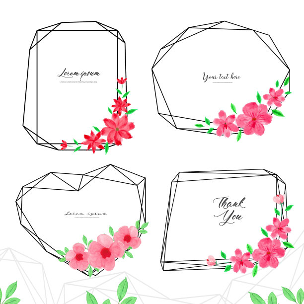 几何框架与花水彩图片下载