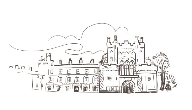 线艺术孤立的基尔肯尼城堡素描图片下载