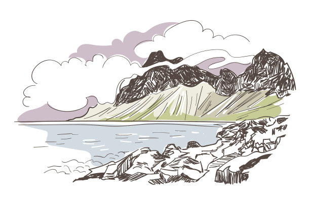 山石海景素描景观线图片下载