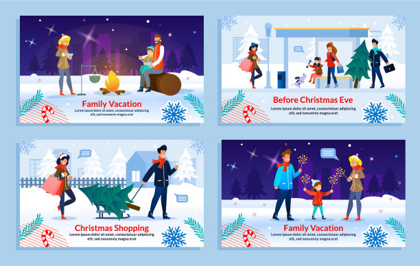 家庭度假和圣诞购物横幅平板图片下载