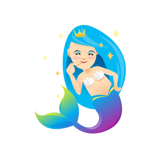 美人鱼卡通人物可爱孤立在白色图片下载