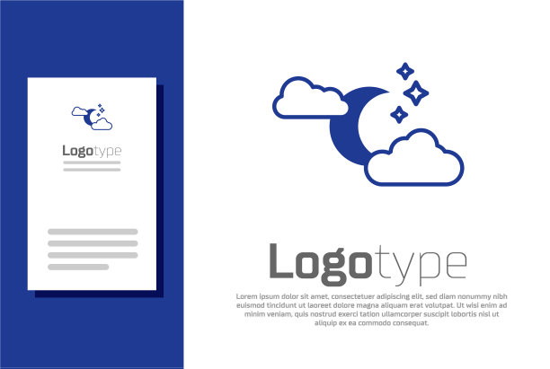 蓝色的云与月亮和星星的图标孤立图片下载